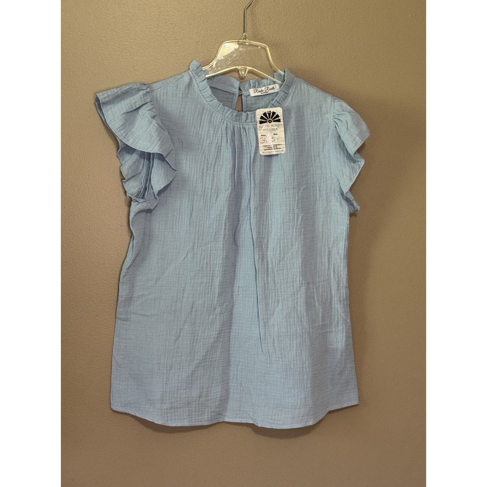 NWT Blue Rustic Roots Boutique Crinkle Cotton Blouse Size S